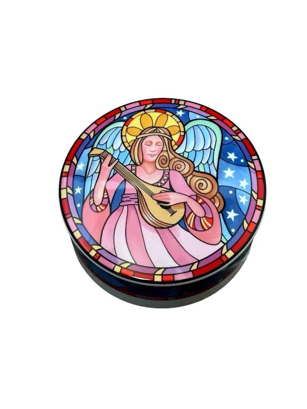 Mikasa Stained Glass Style Herald Angel Porcelain Trinket Lidded Box Japan
